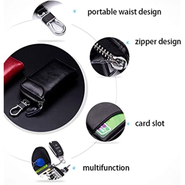 Porte-clés de voiture en cuir multifonctionnel (noir), portefeui
