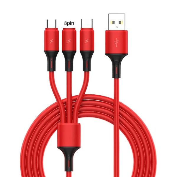 Datakabel Universal Hurtigopladning 3 i 1 Flydende Silikone 8 Pin Micro USB Type-c Ladekabel til Office Jikaix Red