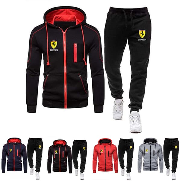 Herr Ferraris Zip Up Hættetrøje & Joggingbukser Sæt Grå-FF- Grey S