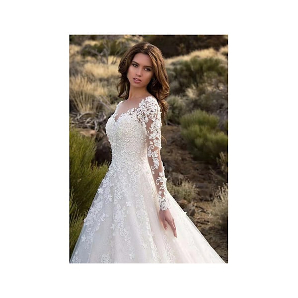 Kvinners langermet one shoulder hvit brudekjole bryllupskjole for bryllup brudepike festkjoler superb hvit White White XXL