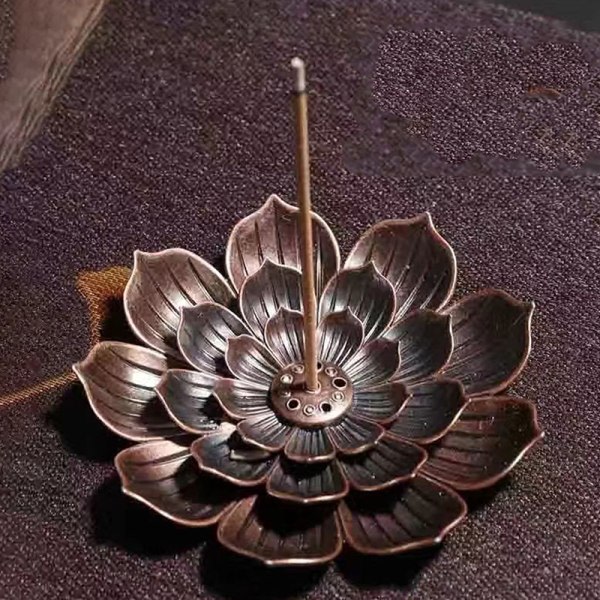 Alloy rökelsebrännare buddhisme Lotus Line rökelse tallrik bronse L