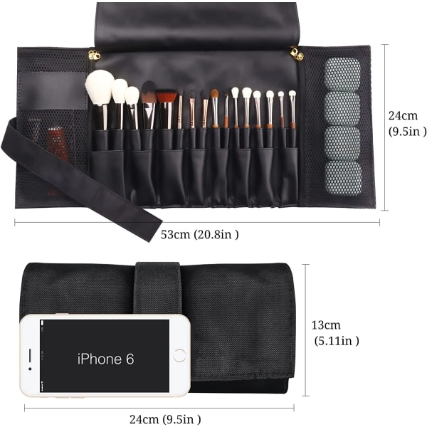 Sort -Makeup Brush Organizer-Rejse Makeup Brush Case-Kosmetisk