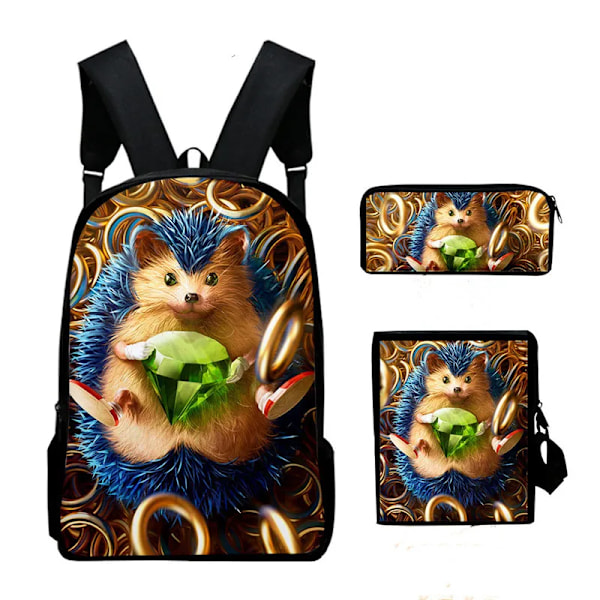 3 st 3D-tryckt Super SONIC Ryggsäck Axelväskor Etui TC-20