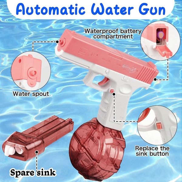 Elektrisk vandpistol for barn, to vandkammare (rosa)