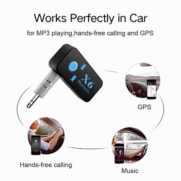 # Bluetooth 5.0 musik mottagare för bil/hem Stereo AUX Bluetooth adapter med volymkontrollstöd Hands-free samtal 15H batteritid#