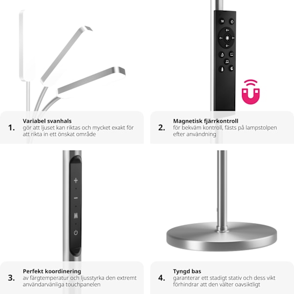 tectake Golvlampa Prisma LED, 5 ljuslägen, 12 W, dimbar Silver Silver