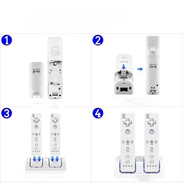 Til Nintendo Wii U Dual Remote Controller Oplader Dockingstation + 2x genopladeligt erstatningsbatteripakke Tilbehør Hvid