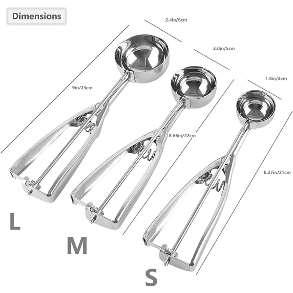 Glasskopa, 3-pack Cookie Scoop Set, Rostfritt stål Is CDQ