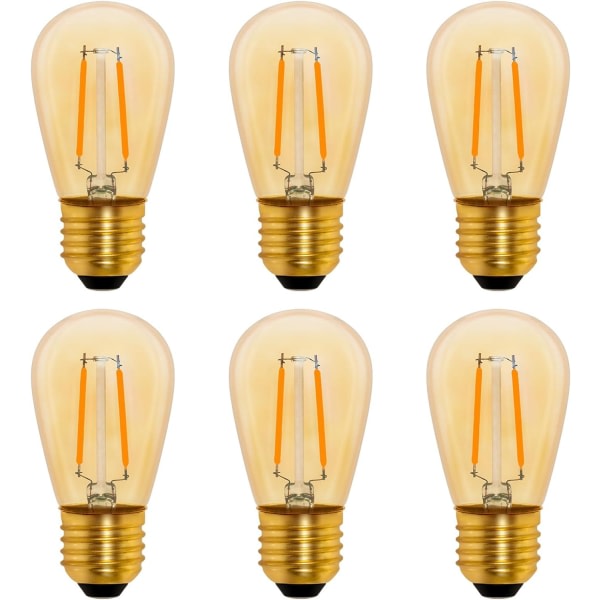 S14 Vintage LED Glödlampa E27, 1W Amber Edison Ersättningslampa 10W, Ej dimbar, Varmvit 2200K, AC 220V, 6-pack