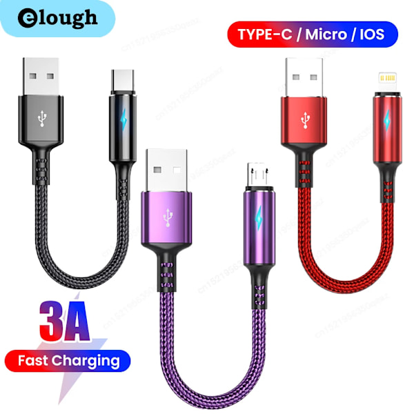 0,25m Lyhyt USB-latauskaapeli Datakaapeli Tyyppi-C Micro IOS iPhone 13 12 iPad 3A Pikalataus Puhelinkaapeli Power Bank Datakaapeli IOS Musta iOS black iOS black 0.25m