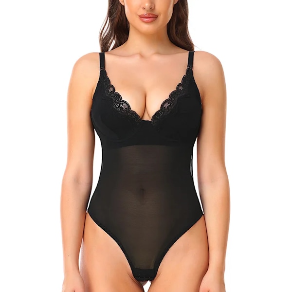 Kvinnor Slimmande Shapewear Kroppsformande Trosor med Kontroll Bröllopsfest Modellering Underkläder Stringtrosa Inbyggd BH Camisoles Svart Black L
