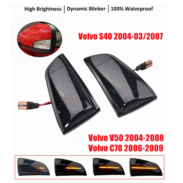 LED Dynamisk Blinklys Volvo S40 2004-07 V50 2004-08 C70 2006-09 Black Svart