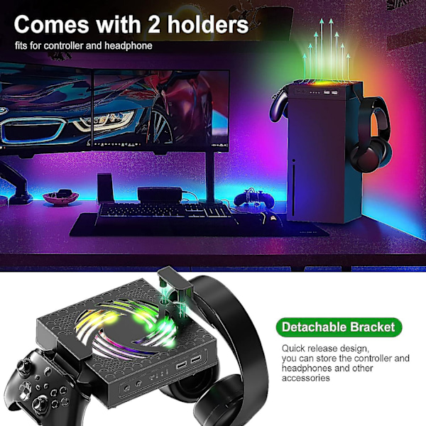 RGB køleblæser til Xbox Series X, 3 justerbare hastigheder køleblæsersystem Lav støj køleblæser til Xbox Series X