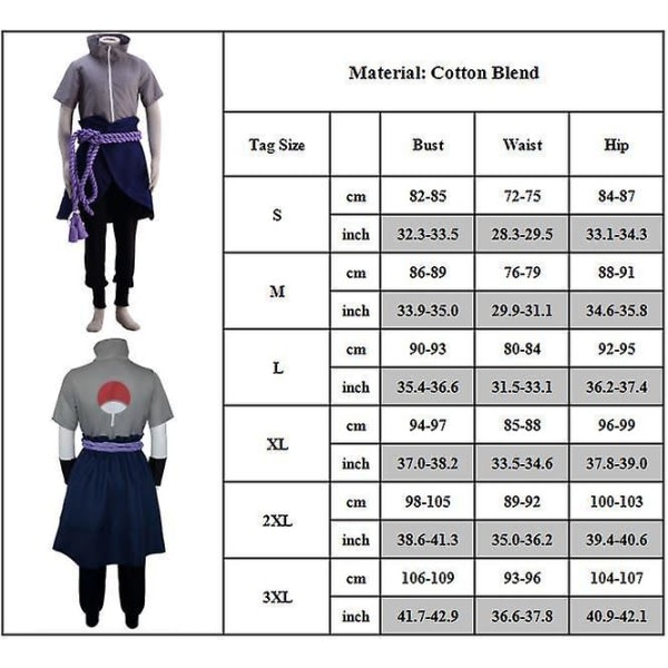 Naruto Anime Uchiha Sasuke Costume 6 Generation Ninja Army Cosplay Halloween Party Outfit Set Presenter 3XL