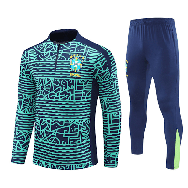 2425 Ny Halv-Zip Fotbollsträningskläder Höst/Vinter Set För Vuxna Och Barn Brasilien/Blå Sjö Brazil/Lake Blue S