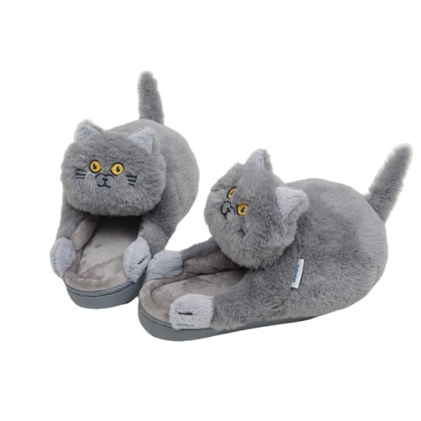 Plush-kissan muhkeat tossut, parille, Pehmeät Liukumattomat Sininen Harmaa Grey 38