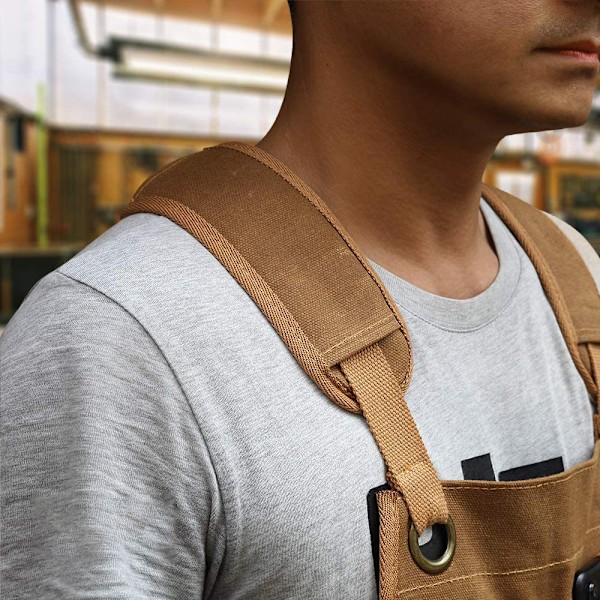 Carpenter Apron in Waxed Canvas for Men and Women | Durable Work Apron with Pockets | Lower Back Straps | Adjustable Tool Apron-XF9-