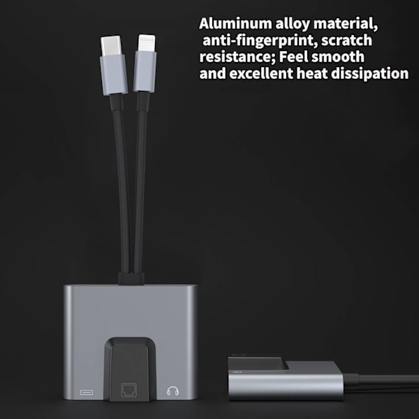2-in-1 Lightning/Type-C - Ethernet-sovitin -Phone/-Padille 100 Gigabit Ethernet LAN-verkkoadapter, (I-S 12.0 tai uudemmalle)