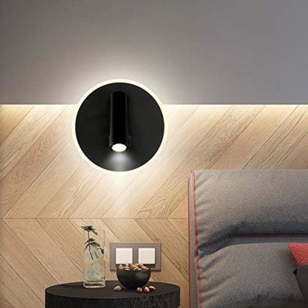 Sänglampa LED Vägglampa Inomhus Hotell Vägglampor Säng Korridor Vägglampa med Strömbrytare Svart 10W (Rund)
