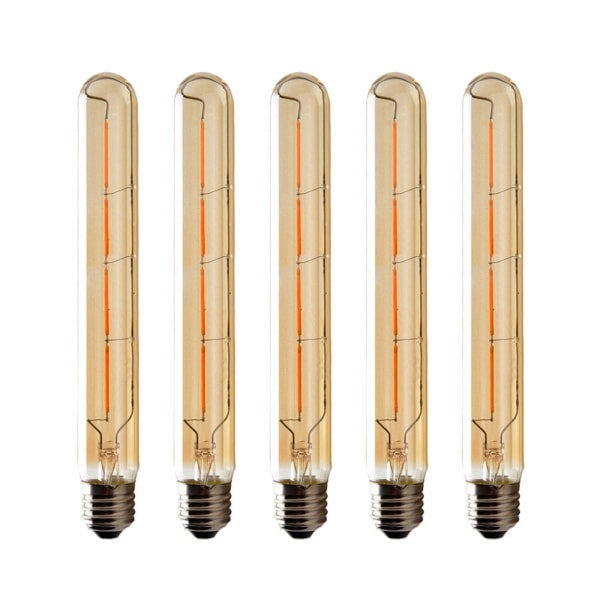 Set med 5 långrörslampor, Edison LED-glödtråd, 4W, 40W-lampa, E27-sockel, varmvit 2200K, 400LM, AC 220-240V, Ej dimbar