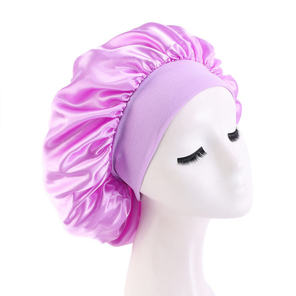 Fashion Big Size Satin Silk Bonnet Sleep Night Cap Head Cov Light Purple