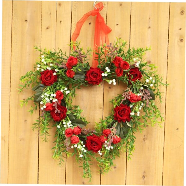 Konstgjord blomsterkrans – romantisk rosenkransdekoration för alla hjärtans dag-bröllop och vårfester – Elegant dörrupphängning och dekorstorlek 40 cm