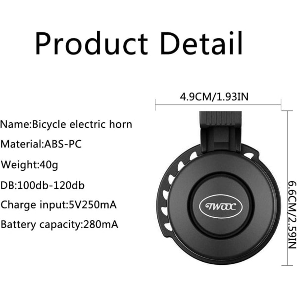 Elcykelhorn Elcykelklocka Vattentät 4 Ljudlägen med Laddning Cykel Bil Bell