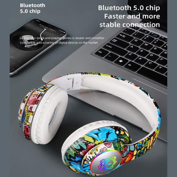 Trådlösa Bluetooth-hörlurar med LED-ljus för barn