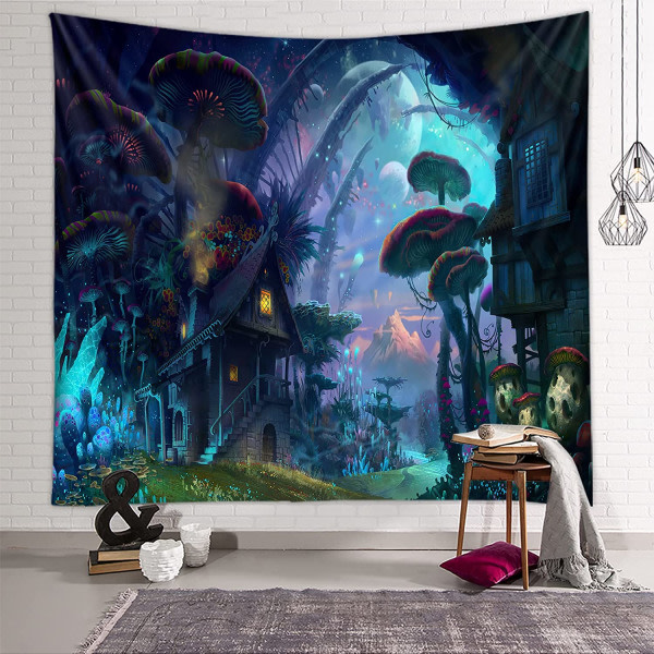Veggoppheng i skoghus, psykedelisk Fantasy Tapestry Mush