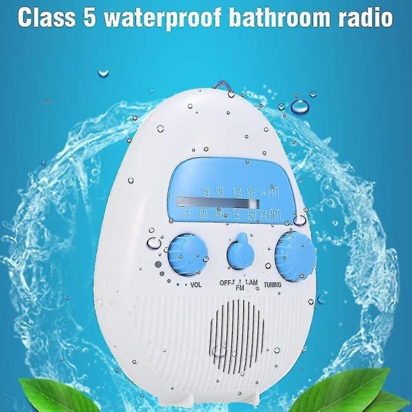 Akkukäyttöinen vedenpitävä suihkukelloradio - Riippuva langaton minikaiutin digitaalisella kellolla ja LCD-näytöllä kotikäyttöön, sininen
