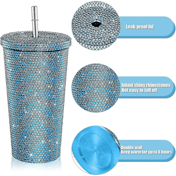 Bling Diamond Tumbler Glitter Vandflaske Med Lås Blue