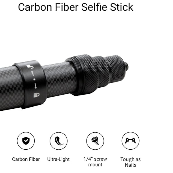 Usynlig selfie-stick i kulfiber med justerbar forlængelsesstang til Insta 360 X3 / One X2 Go 2 Selfie