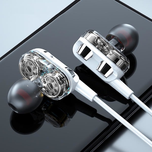 C52 Kablede ørepropper Trådkontroll Støyreduksjon In-ear Metal Dual Moving Coil Octa Core 3,5 mm spillhodetelefon Jikaix White Silver