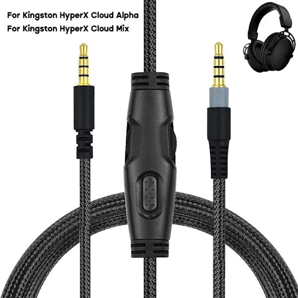 Flettet forlængerkabel til HyperX Cloud Headset-kabel Mute Lydstyrkekontrol A A