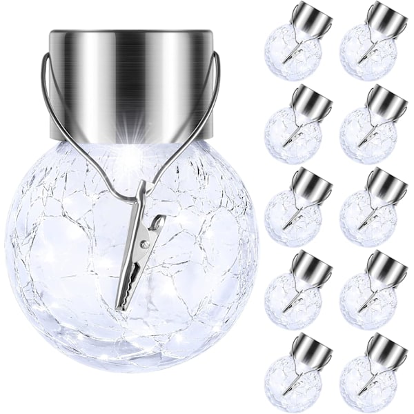 10-pakks solcellelamper for utendørs bruk, dekorative solcellelamper i sprukket glass, solcellelamper i sprukket glass