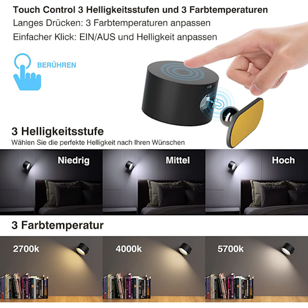 LED Vägglampa Inomhus, för Sovrum Korridor Sladdlös Väggli-XF6-