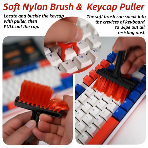 Tastaturrengøringsbørste, 5 i 1 tastaturrengøringsbørstesæt, multifunktionel hovedtelefon Tastaturrens med KeyCaps-udtrækker