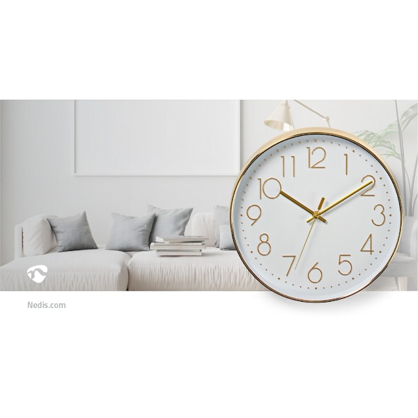 Nedis Väggklocka | Diameter: 300 mm | Plast | Guld / Vit 768
