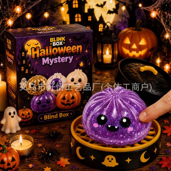 Lysende Boller, Halloween-tema Blødt og Sødt Klemmelegetøj (med æske), Dumpling-formet Sensorisk Klemmelegetøj til Stresslindring skeleton