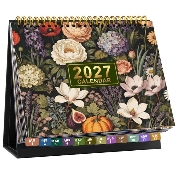 2027 Engelsk Bordkalender med Vane-tracker, Månedlig Planlægger, Nedtælling, Guldfolie Marble