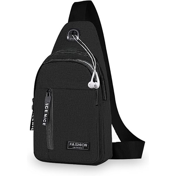 Liten ryggsäck för män, lättviktsryggsäck i nylon, stöldskydd, casual, herr, kvinnor, bröstväska för vandring, cykling, utomhusresor (svart) Black