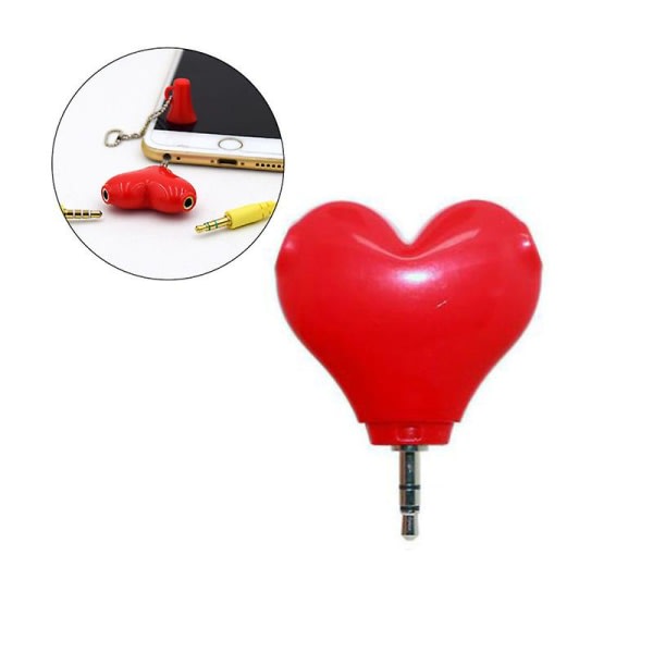 Hjerteformet hodetelefonsplitter-kontaktadapter 1-til-2-grensesnitt for 3,5 mm stereolydhodesett (svart) Svart