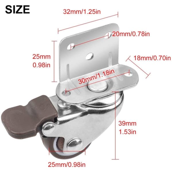 4x hjul - 25 mm for møbler Små svingbare hjul med brems one-FF-