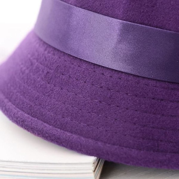 Vintage filt Cloche Hat Vinter Blommig Fedora Bucket Hat Bowler Hattar
