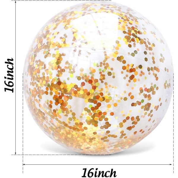 Uppblåsbar Glitter Beach Ball 16" Tillbehörskonfetti Transparent + Guldkonfetti