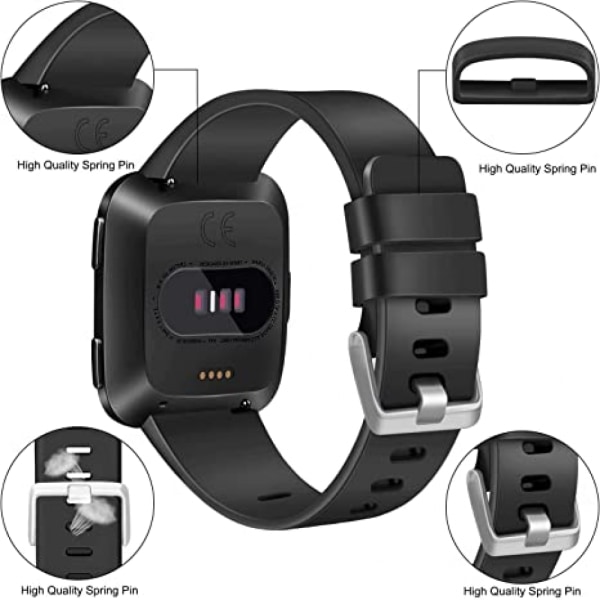 3-PACK Mjuka Silikonband för Fitbit Versa 2 / Fitbit Versa / Fitbit Versa Lite Klassiska Justerbara Sportband för Kvinnor Män Små Stora (Utan Tra