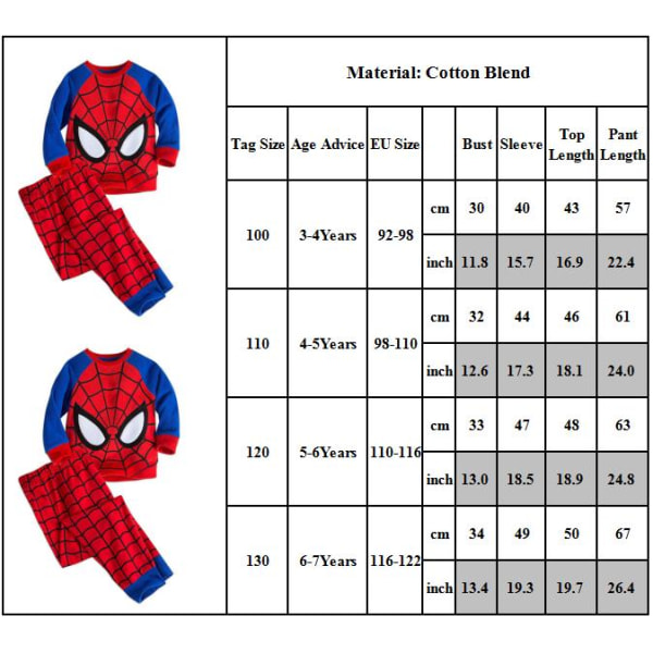 Lasten Spiderman T-paita ja housut 2 osaa Pyjama Pehmeä Alusvaate 120cm