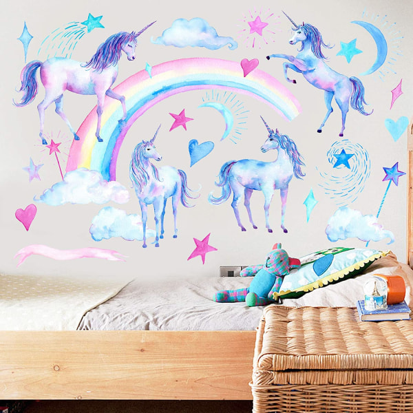 2 ark Unicorn väggdekor, söt Unicorn Rainbow Heart Peel