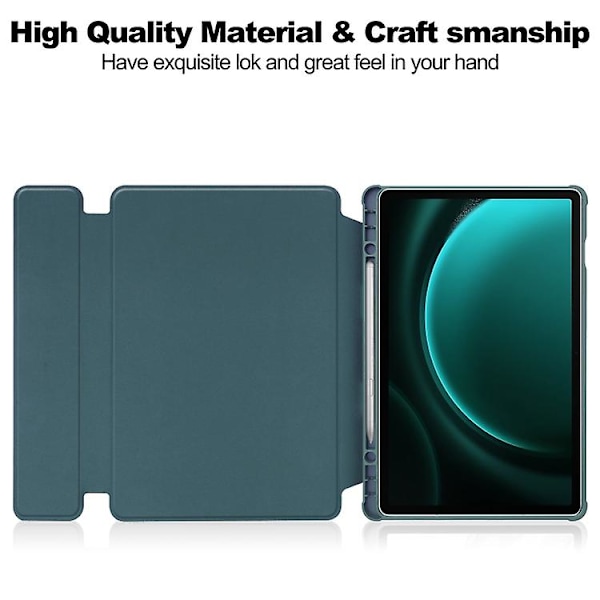 For Samsung Galaxy Tab S9 Fe+ 360 Rotation Transparent Smart Case with Keyboard Dark Green