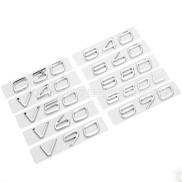 3D sorte bagagerumsbogstaver til Volvo C30 V40 V50 V60 V90 S40 S60 S80 S90 Xc40 Xc60 Xc90 Emblem Logo Badge Sticker Tilbehør Volvo 176x22mm Volvo 176x22mm Chrome